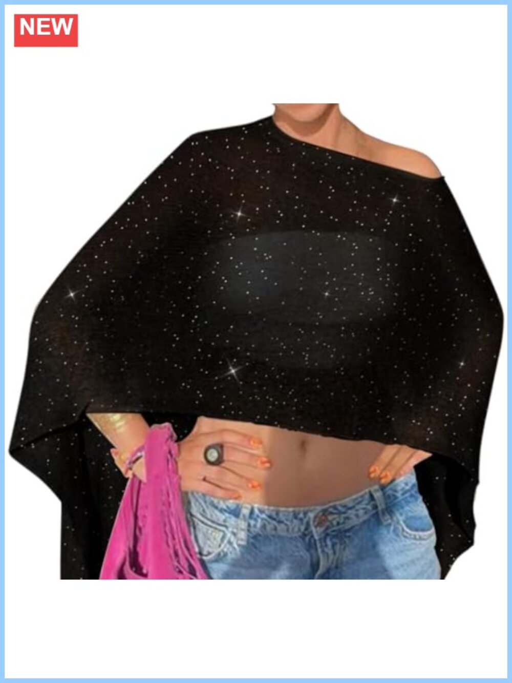 Women's Sequin Off Shoulder Poncho Shawl Beach Cover Up Top